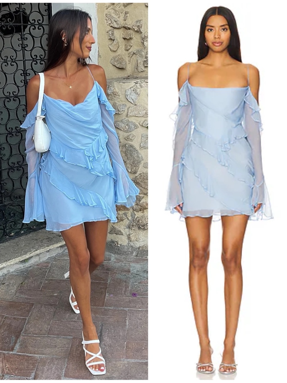 NEW Shona Joy Layla Long Sleeve Ruffle Mini Short Dress Sky Blue Women’s Size 6